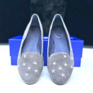 Jack Rogers Starstruck Grey Suede Loafer With Silver Embroidered Stars